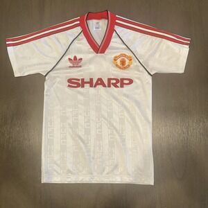 MANCHESTER UNITED 1988/1989/1990 AWAY FOOTBALL SHIRT SOCCER JERSEY ADIDAS BOYS L